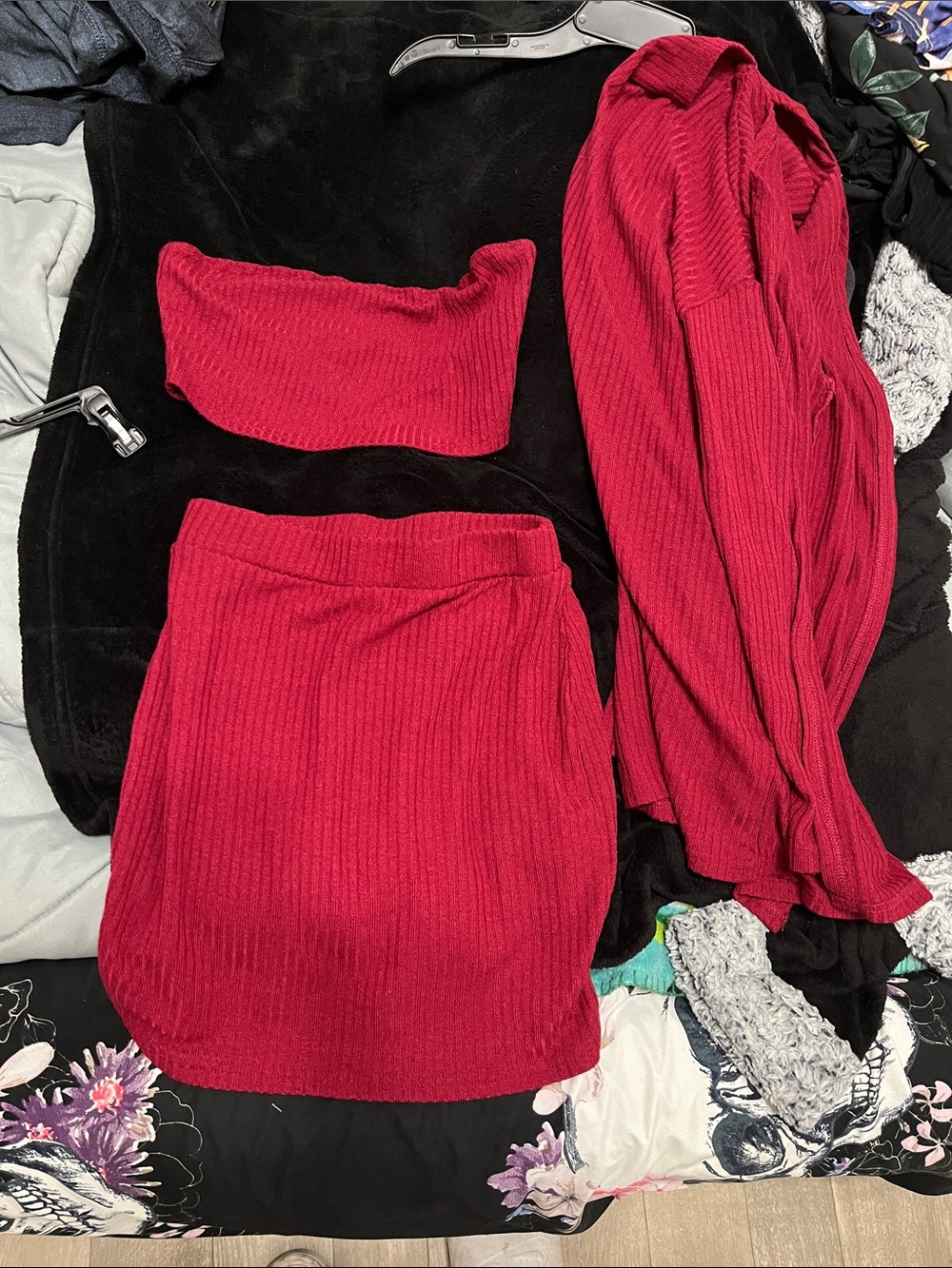 SHEIN Red Ribbed Mini Skirt - Knit Pencil Style